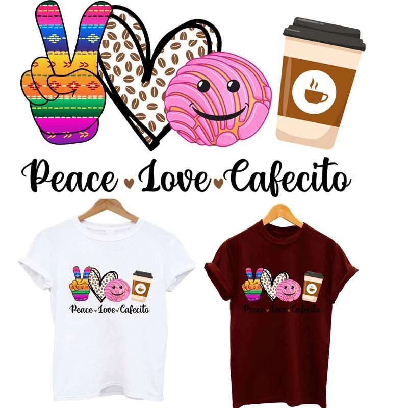 consonante Consecutivo plan de estudios Parches de café de amor de la paz, apliques de transferencia de calor para  ropa, pegatina térmica, Parche de ropa lavable para camiseta de niña| | -  AliExpress