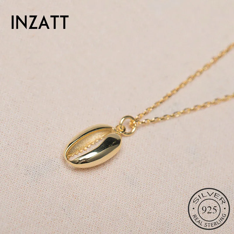 INZATT Real 925 Sterling Silver Minimalist Shell Pendant Choker Necklace For Fashion Women Party Cute Geometric Fine Jewelry