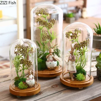 

Dried Flower Artificial Flowers Cone Glass Cover Sunflower Ornaments Desk Decoration Solid Wood Base Nordic Home Decor Modern
