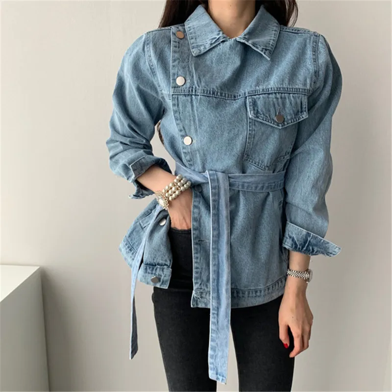 Women Autumn Winter Denim Blouses Coat Casual Turn