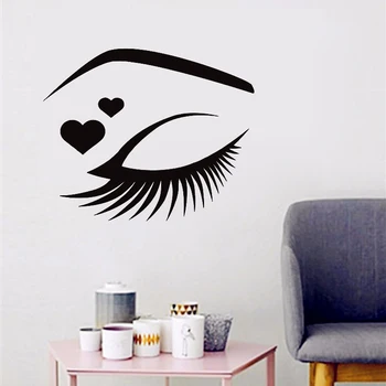 Kaufen Mädchen Auge Umriss Wand Aufkleber Schönheit Salon Wand Kunst Abziehbilder Abnehmbare Wimpern Make-Up Wand Decor Vinyl Kunst Wandmalereien