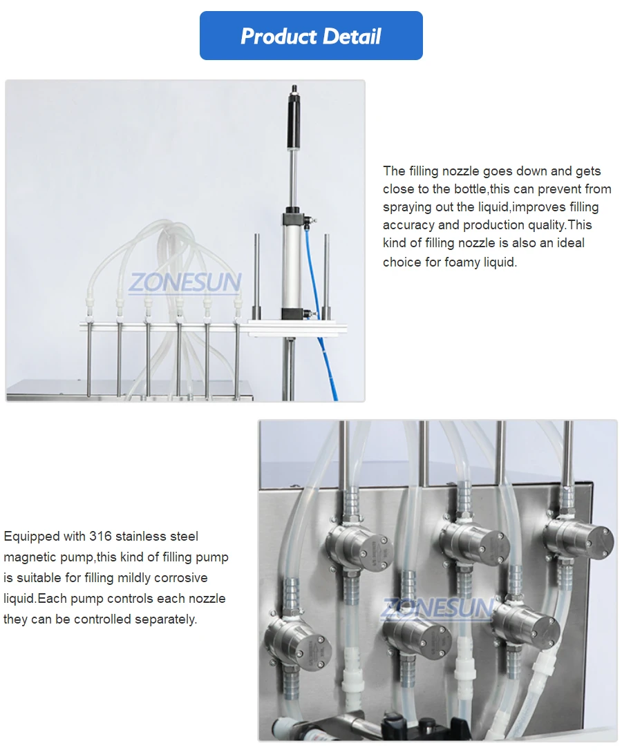 ZONESUN ZS-DTMP6M Automático 6 Boquillas de buceo Bomba magnética Máquina de llenado de líquidos con soporte