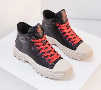 

Martin boots female 2019 winter new wild ankle boots net red high plus cashmere warm cotton shoes