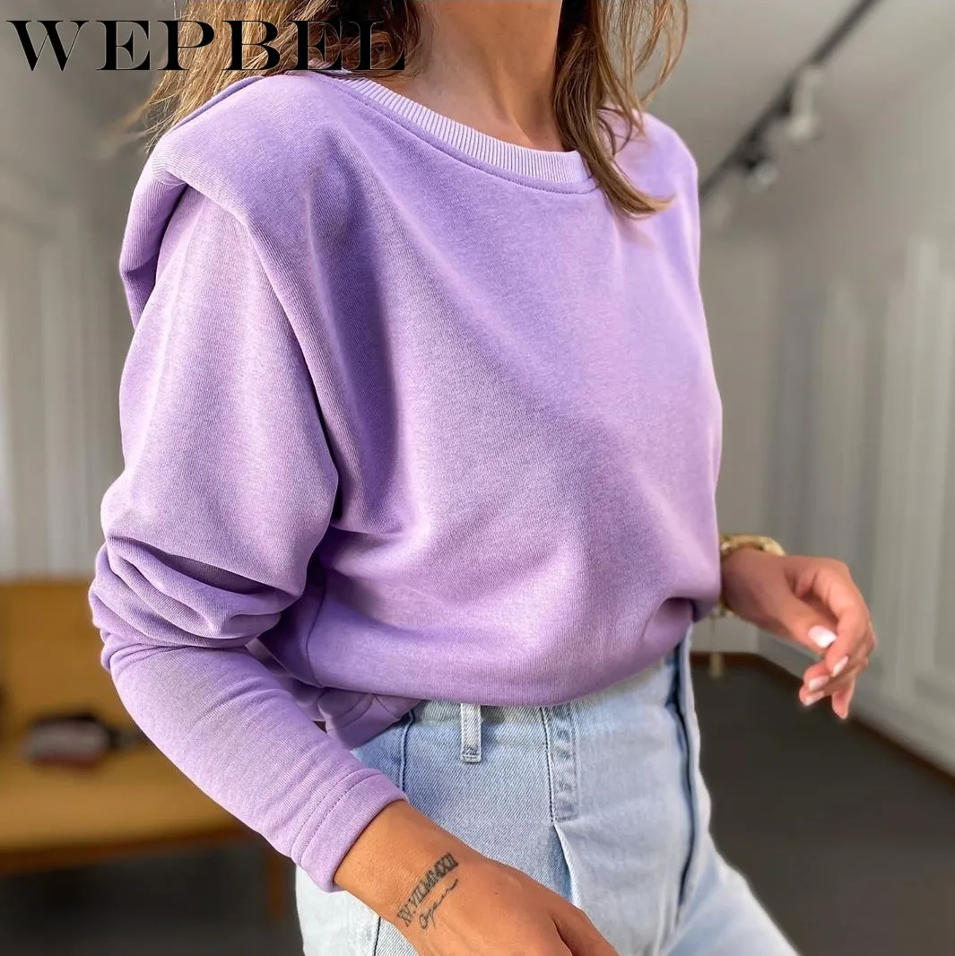 

WEPBEL Autumn Winter Fashion Solid Color Sweatshirt Women's Casual Long Sleeve O-Neck Loose Pullover Sweatshirt