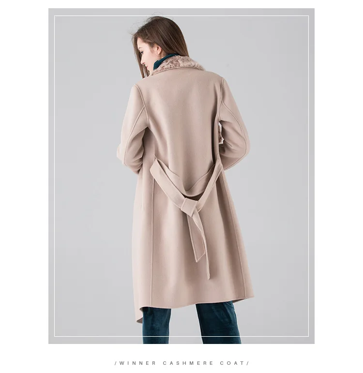 long woolen blends cashmere coats for women autumn winter ladies jackets plus size overcoats double sided beige fur collar