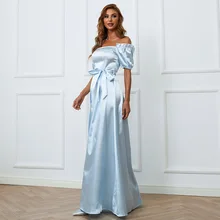 

Elegant Wedding Evening Party Long Dresses for Women 2022 Autumn Boat Neck Satin A-line Draped Prom Gown Gala Night Dress Gift