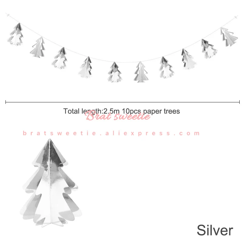 silver tree garland 3D Елочная гирлянда украшения рождественские поделки вечерние Бумага украшения плакаты с деревом подвесные Кулоны из нержавеющей стали - Цвет: silver tree garland