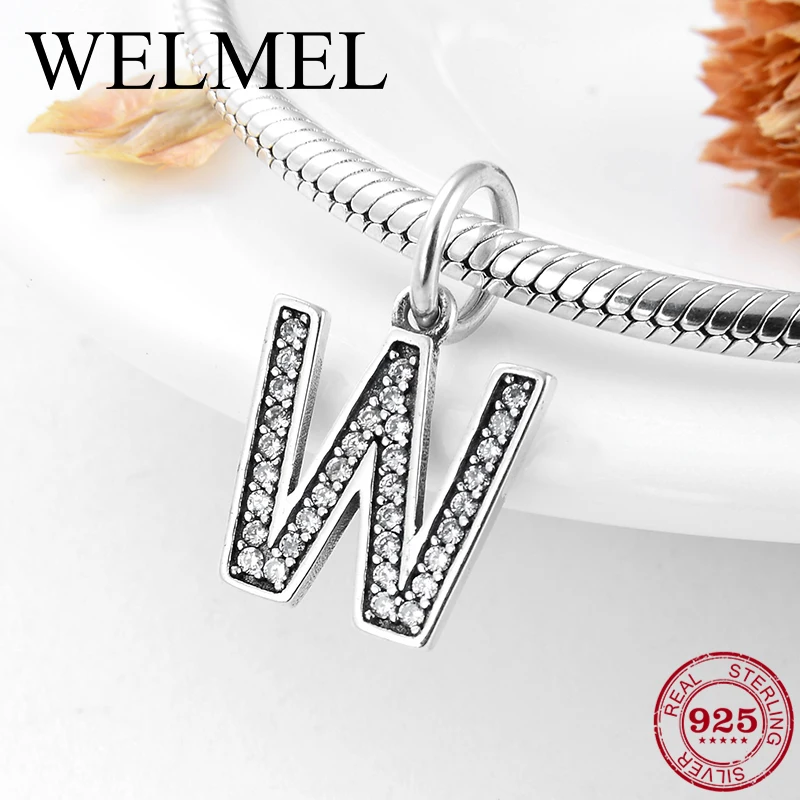 

2019 New 925 Sterling Silver Letter beads Alphabet W Fit Original Charms Pandora Bracelet Necklace Silver Jewelry making