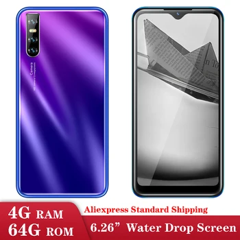 

9X 6.26" Water Drop Screen Smartphones 4G RAM 64G ROM 13MP Android phones Quad Core Global version 3G Mobile phones dropshipping