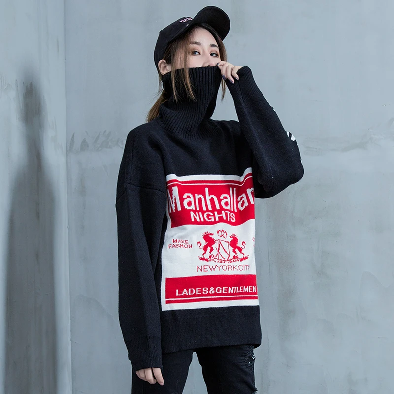 

Spring and Autumn New Super Cool High-collar Sweater Women's Short Sleeve Loose and Handsome