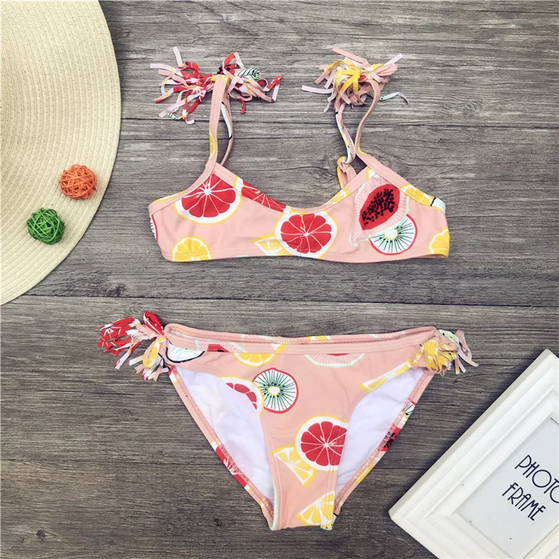 Tassel Print Kids Bikini Children Girls Swimsuit Swimwear Falbala Bandage Bikinis Print Bathing Suit Biquini Infantil A350 - Цвет: fruit