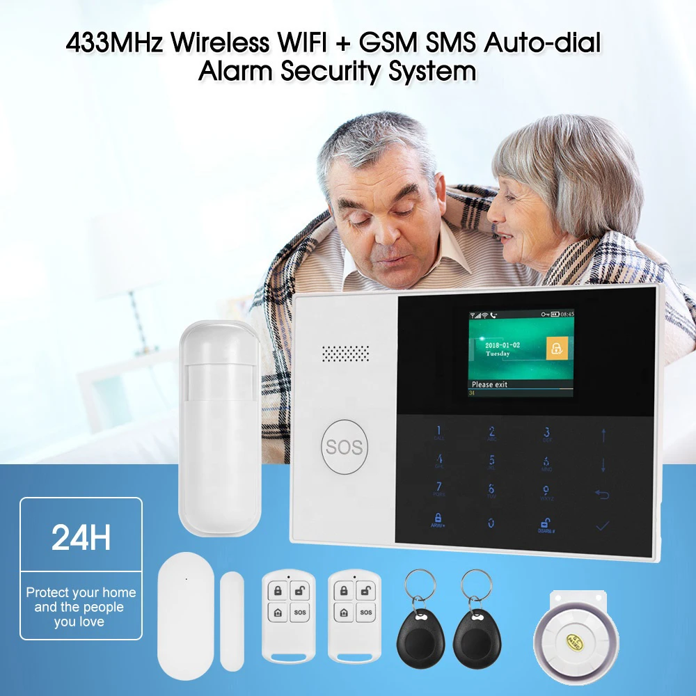 Wifi GSM GPRS переключаемая беспроводная домашняя охранная сигнализация с управлением приложением ЖК-сенсорная клавиатура с датчиком движения