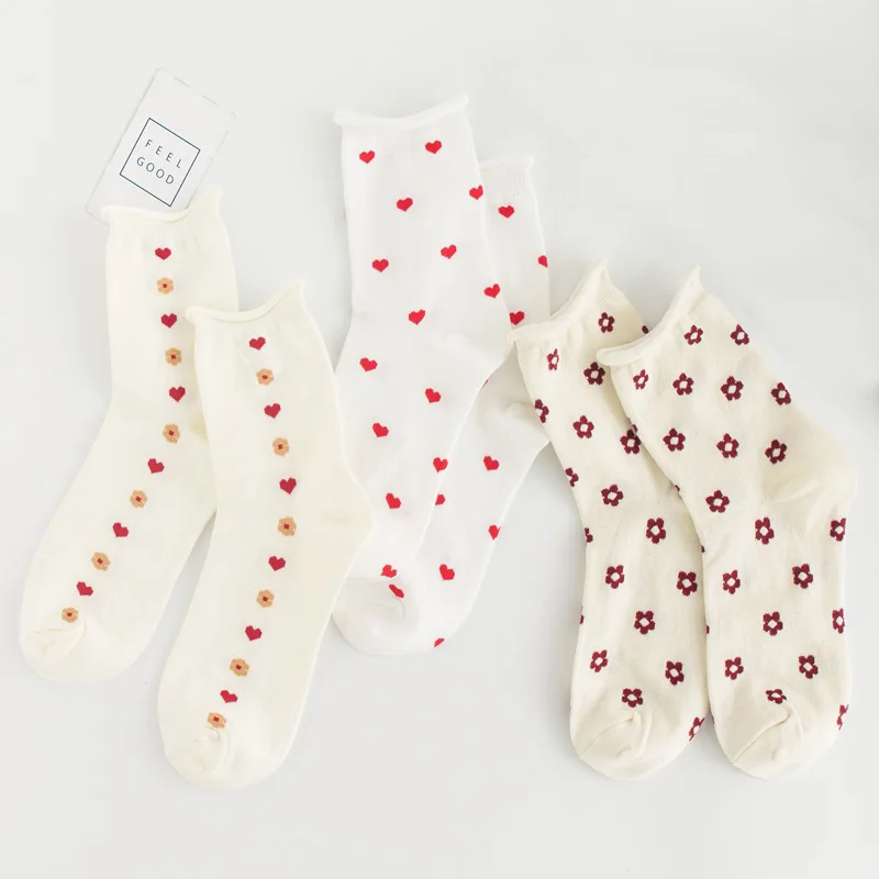 

Korean Style Women Socks Summer Cotton New Fashion Happy Cute Love Heart Meias Feminina Chaussette Femme White Socks Woman