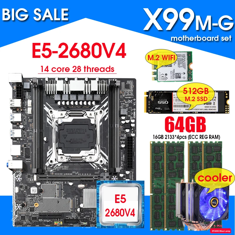 X99 Motherboard Combo With Xeon E5 2680 V4 Lga20113 Cpu 4pcs X 16gb