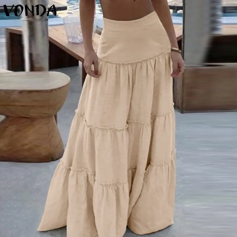 VONDA Faldas largas para mujer, Faldas elegantes de cintura alta, informales, de fiesta, holgadas, ropa de calle de playa|Skirts| - AliExpress