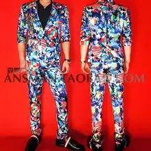 FERNER мужской певец ночной клуб бар модные высококачественные камуфляжные повседневные длинные штаны мужские свадебные вечерние костюмы GOGO