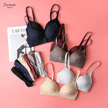 

Large Bust Bra Breathing Lace Bra Seemless Non-Steel Ring Thin Bra Set Underwear J6056
