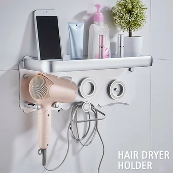 

Space Aluminum Wall Mounted Hotel Storage Organiser Hanger Punch Free Hair Dryer Holder Toilet Home Bathroom Seamless For Dyson