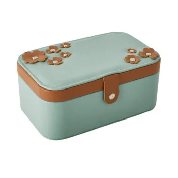 

European jewelry box multi-layer portable jewelry storage box pu creative three-dimensional flower decoration jewelry box