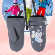 Детские лыжные перчатки, зимние утепленные детские ветрозащитные перчатки с рисунком для мальчиков и девочек