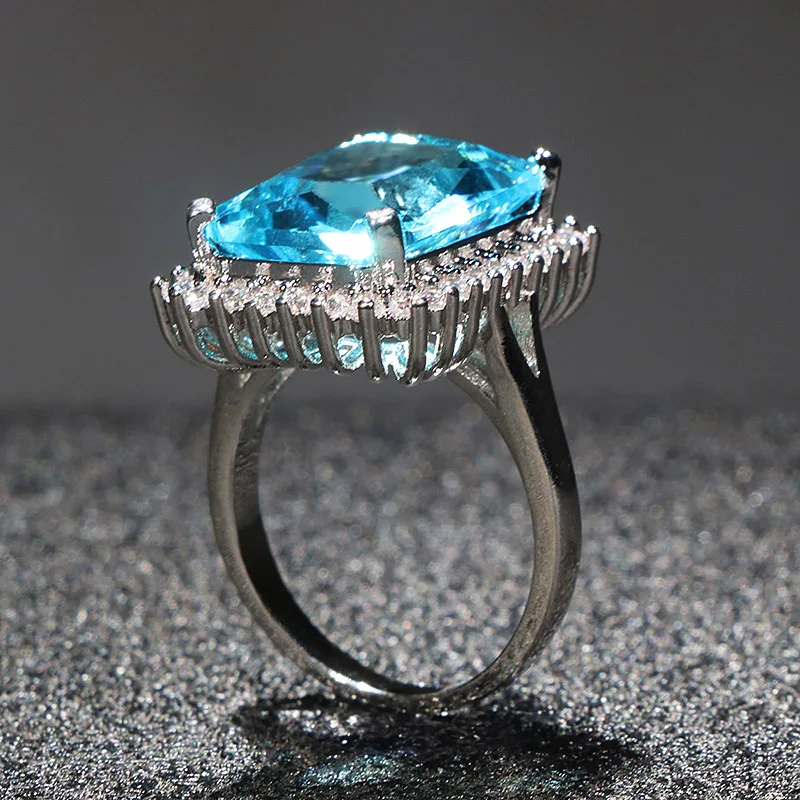 Cellacity Aquamarine Ring for Women Silver 925 Jewelry for Party Hyperbole Huge Rectangle Gemstones Size6,7,8,9,10 Party Gift silver ring silver rings gemstone ring natural stone ring