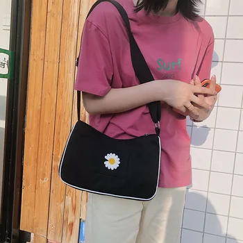 

Little Daisy Shoulder Bag Women Canvas Bag Korean-style INS Simple Versatile Summer GIRL'S Heart Shoulder Cute Small Bag