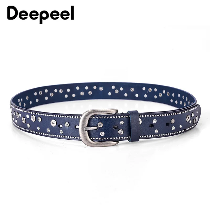 Deepeel, 1 шт., 3,3 см* 110 см, модные заклепки, стразы, инкрустированные, второй слой, кожа, сплав, пряжка, ремень для женщин, дикие брюки, YB352