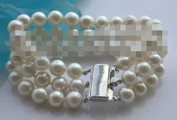 free shipping &gt&gt&gt&gt&gt909566 8&quot 3rows Natural 9-10mm Round White Pearl Bracelet 14k | Украшения и аксессуары