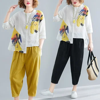 

Casual 2xl plus size women's clothing fashion 2 piece set autumn loose top and pants printing tracksuit for women
