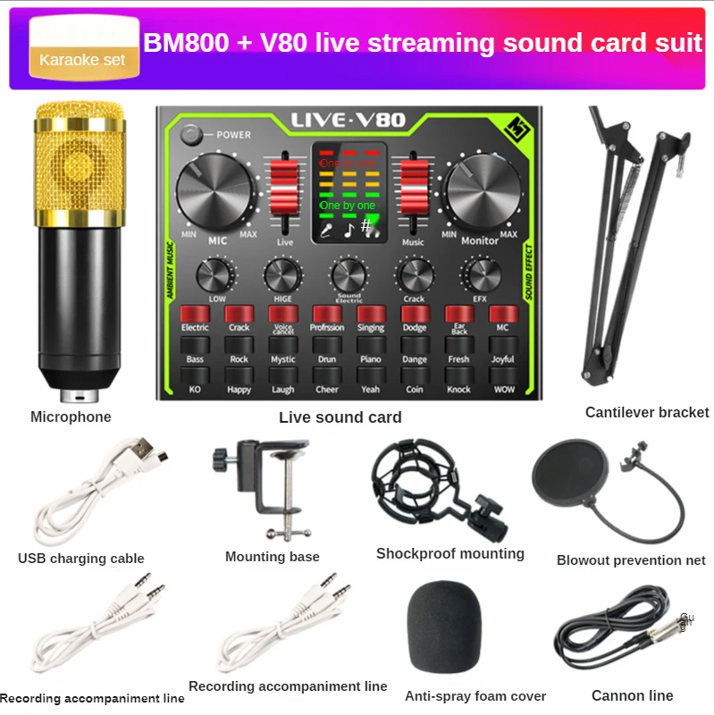 Bm 800 Microphone Wireless Bluetooth for Live Streaming V80 Sound Card Professional Studio Condenser Microphone Youtube TikTok 