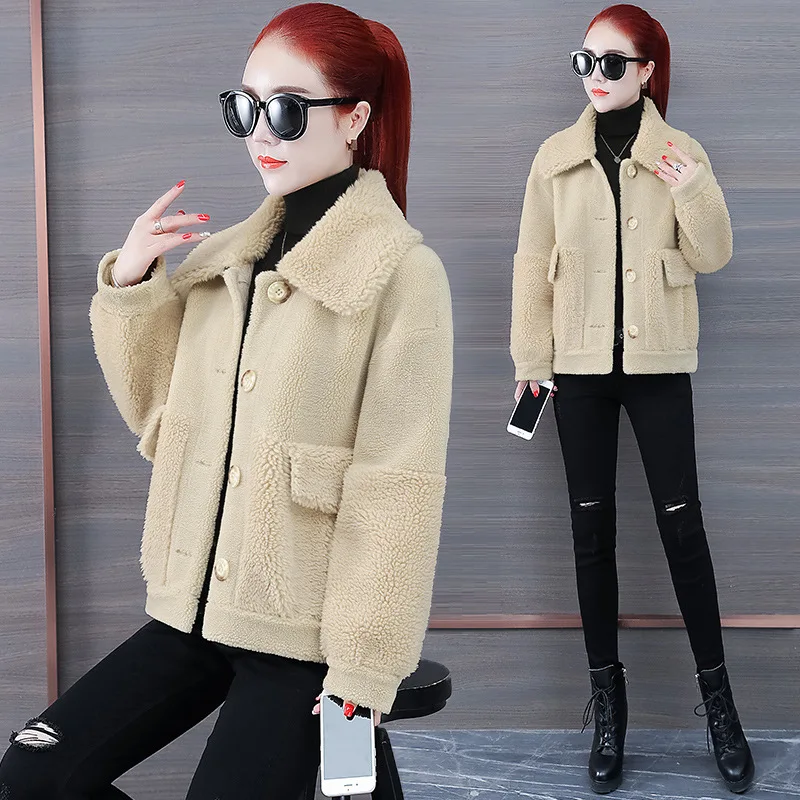 

Korean-style Loose-Fit Graceful Woolen Blouses 2019 New Style Autumn And Winter Versatile Short Thick Lamb's Wool Coat Fashion