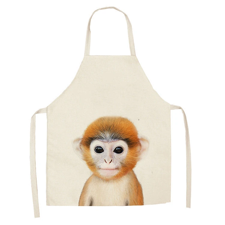 1Pcs Kitchen Apron Cute Animals Printed Sleeveless Cotton Linen Aprons for Men Women Home Cleaning Tools 55*68cm