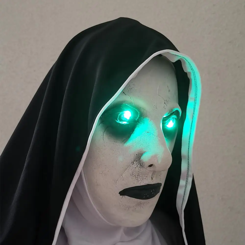 Horror The Nun Маскарадная маска для детей и взрослых, полный шлем с шарфом, страшный латексный светодиодный шлем, вечерние костюмы для Хэллоуина - Цвет: A