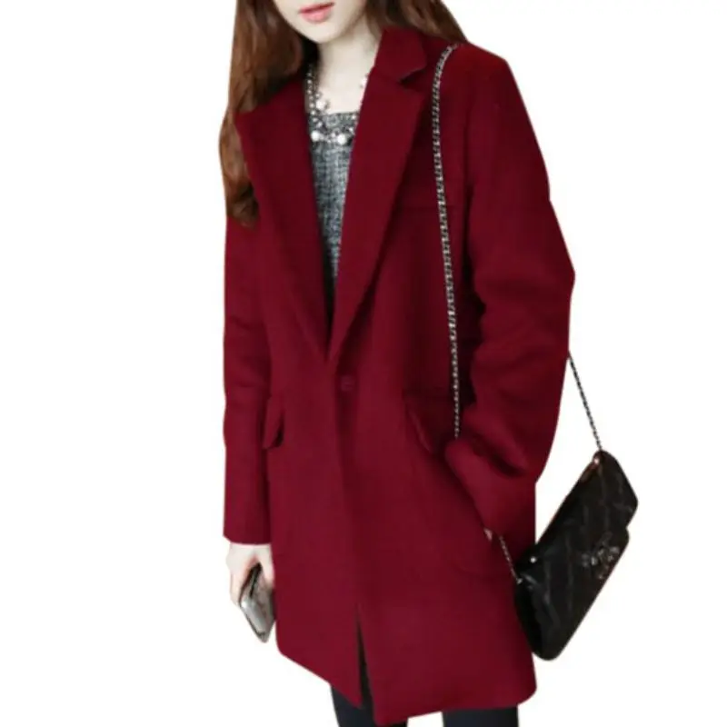 Женская Осенняя зимняя теплая Толстая шерстяная верхняя одежда, модное приталенное пальто, однотонная куртка с длинным рукавом и отворотом в Корейском стиле - Цвет: JR