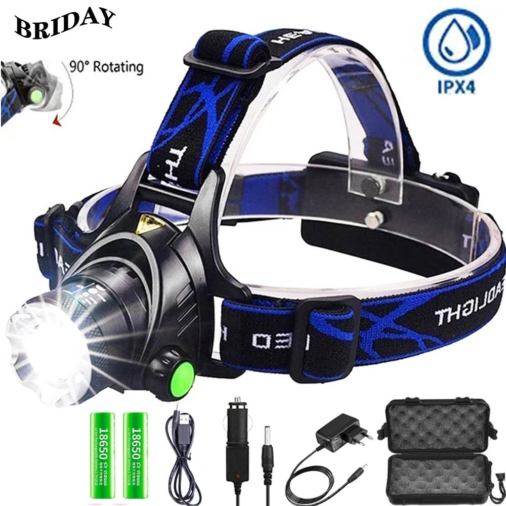 

LED Headlamp Rechargeable Headlight Zoomble Head Lamp Waterproof Torch T6 Flashlight 3 Light Modes USB Charging Camping Torch