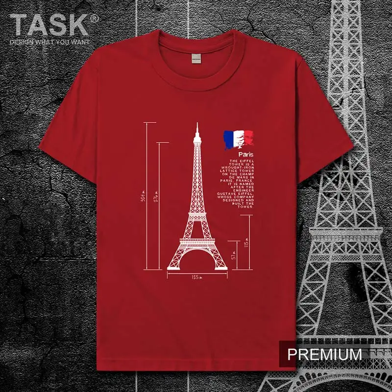 Subject Eiffel Tower Paris France Scenic spot printed 100% cotton short sleeve T-shirt Mens casual round neck streetwear tops | Мужская
