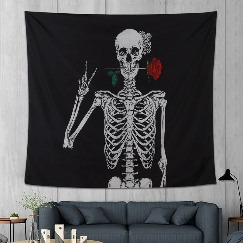 

Skeleton Pattern Tapestry Halloween Home Decoration Wall Hanging Carpet Throw Yoga Mat For Bedroom uv