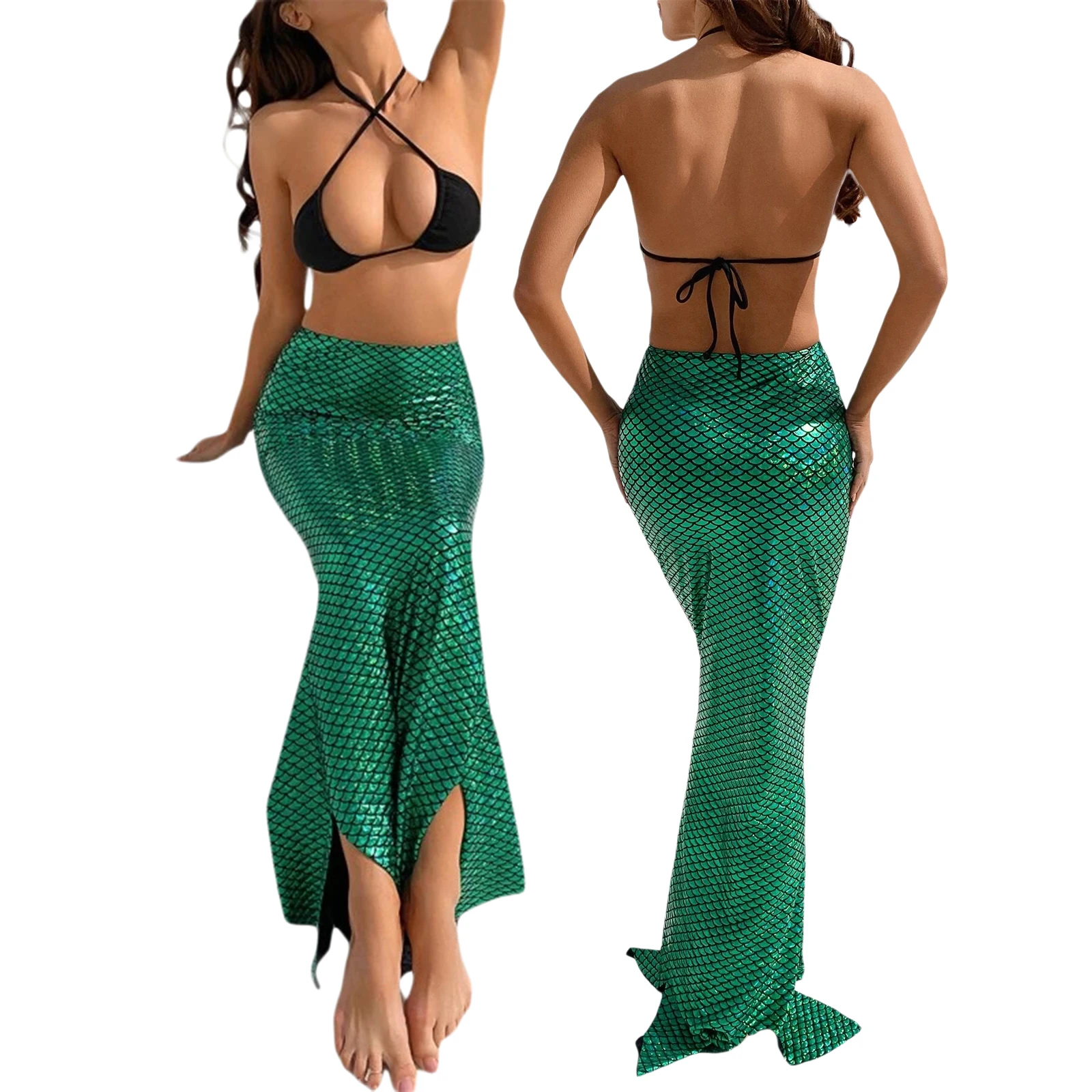 Female Long Skirt Fish Scale Print High Waist Package Hip Close-Fitting Dress for Summer Autumn Sexy Slim | Женская одежда