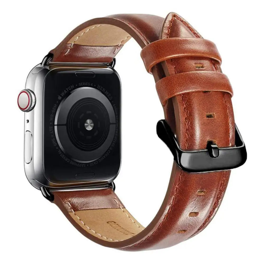 Ремешок из натуральной кожи для apple watch 42 мм 44 мм для apple watch 4/5 38 мм 40 мм сменный Браслет correa для iwatch 3/2/1 - Цвет ремешка: Светло-коричневый