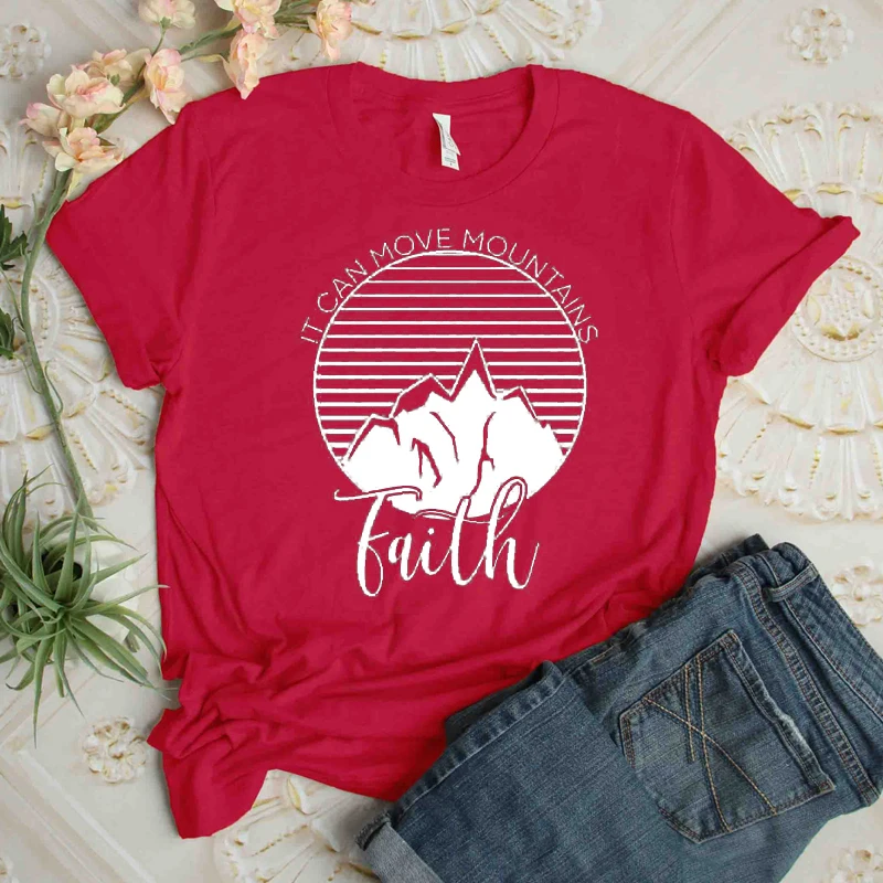 Футболка женская хлопковая с надписью Faith Can Move Mountain|Футболки| |