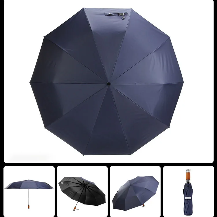 Blue Только Jime Ten Bone автоматический зонт, креативный, черное покрытие, складной, однотонный, с деревянной ручкой, унисекс, бизнес, высококачественный зонт - Цвет: Blue
