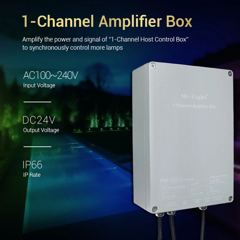 

Miboxer SYS-PT2 led 1-Channel Amplifier Box Input AC100~240V Output DC24V Max 200W Waterproof IP66 led controller
