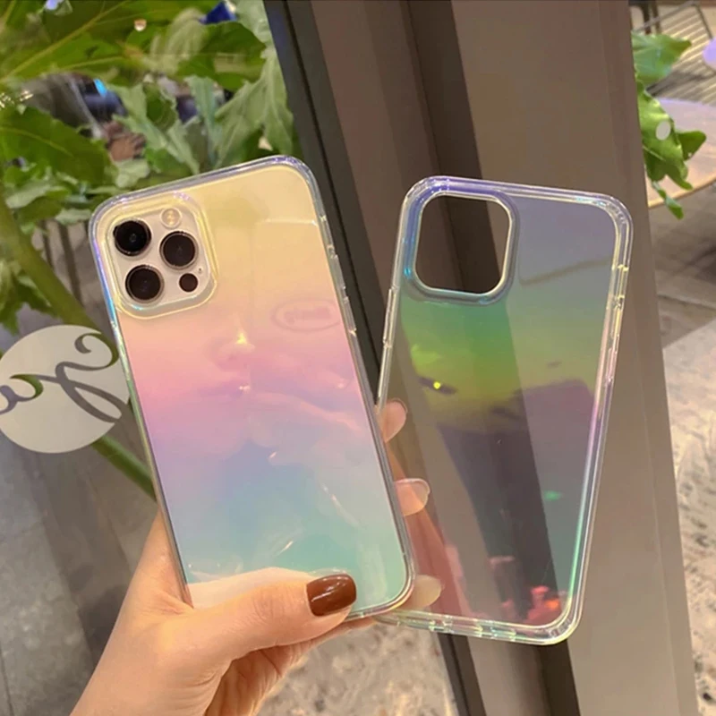 Глянцевый летний Радужный лазерный Мягкий силиконовый чехол для телефона iPhone 12
