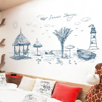 

Creative Summer Beach Landscape Home Decor Art House Decoration Bedroom Living Room Wall Stickers PVC Vinyl DIY Wallpapers