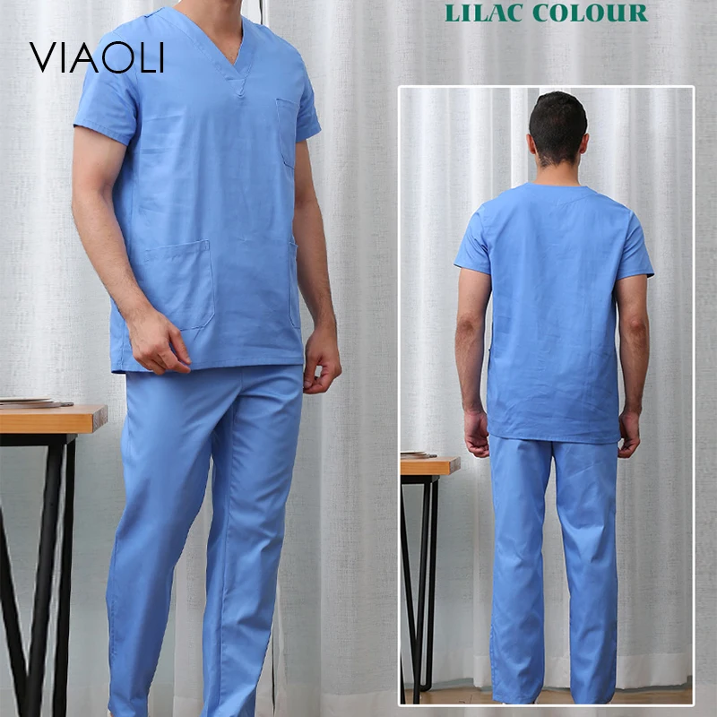 VIAOLI Medical Surgical Dresses Short Sleeve Men and Women Doctor Sweatsuit Cotton Set Split Wear Nurse Summer Thin