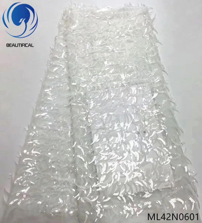 ML42N0601 Красивые африканские кружевные ткани новые 3d длинные блестки дизайн нигерийская чистая кружевная ткань для женского платья французское кружево ML42N06 - Цвет: ML42N0601