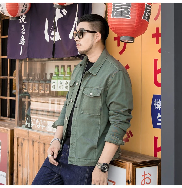 Брендовая мужская джинсовая куртка Осень Зима Новая модная Повседневная Классическая хлопковая зеленая карго рабочие ковбойские пальто мужские 5XL 6XL