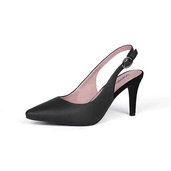 black SOPHITINA Sexy Pointed Toe Sandals High Quality Genuine Leather Fashion Buckle Design Shoes High Thin Heel Women's Sandals X05 - Цвет: black