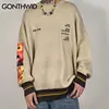 GONTHWID Van Gogh Sleeve Patchwork Pullover Knit Sweater 2022 Mens Hip Hop Embroidery Crewneck Knitwear Sweaters Streetwear Tops ► Photo 3/6