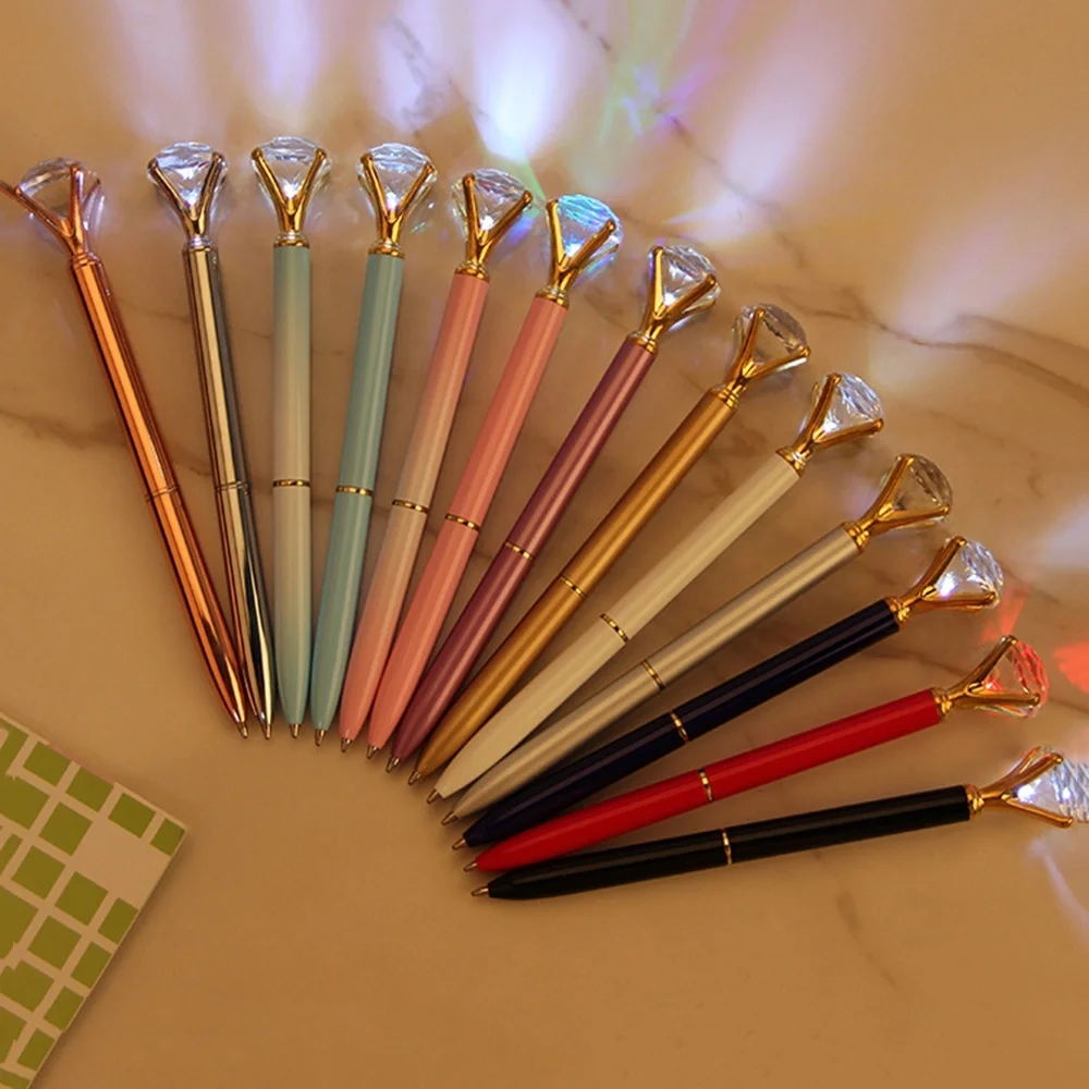 

1PC Creative Big Diamond Pen LED Light Metal Glowing Ballpoint 1.0mm Black Ink Student Stationery Writing School Supplies